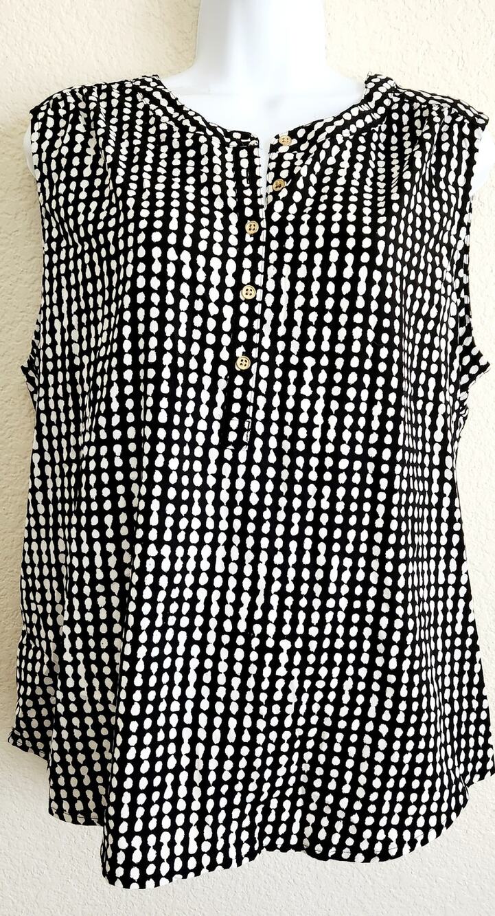 212 Collection Black White Dots Band Collar Sleeveless Top XL Lightweight Soft